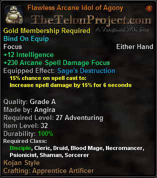 In-game tooltip for Flawless Arcane Idol of Agony