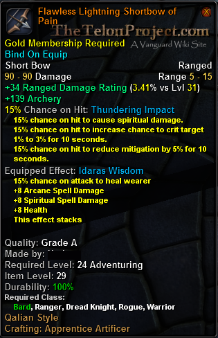 In-game tooltip for Flawless Lightning Shortbow of Pain