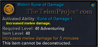 In-game tooltip for Mithril Rune of Damage I