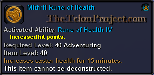 In-game tooltip for Mithril Rune of Health IV