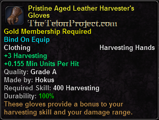 In-game tooltip for Pristine Aged Leather Harvester's Gloves