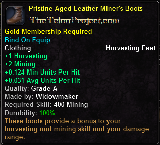 In-game tooltip for Pristine Aged Leather Miner's Boots