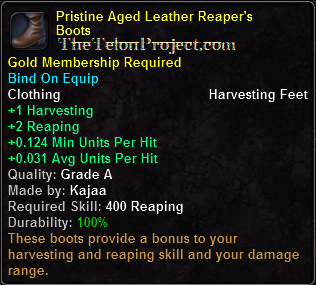 In-game tooltip for Pristine Aged Leather Reaper's Boots