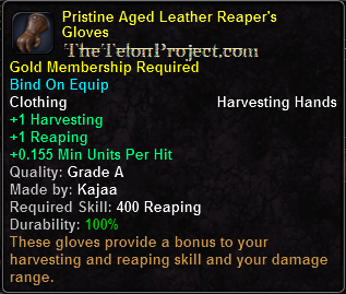 In-game tooltip for Pristine Aged Leather Reaper's Gloves