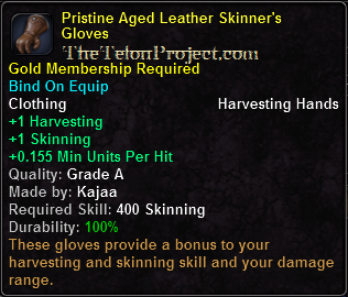 In-game tooltip for Pristine Aged Leather Skinner's Gloves