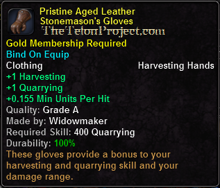 In-game tooltip for Pristine Aged Leather Stonemason's Gloves