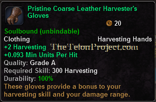 In-game tooltip for Pristine Coarse Leather Harvester's Gloves