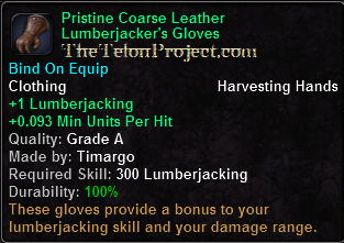 In-game tooltip for Pristine Coarse Leather Lumberjacker's Gloves