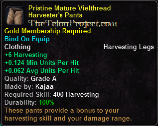In-game tooltip for Pristine Mature Vielthread Harvester's Pants
