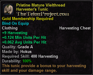 In-game tooltip for Pristine Mature Vielthread Harvester's Tunic