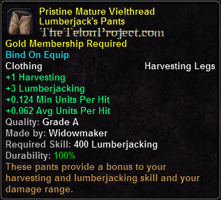 In-game tooltip for Pristine Mature Vielthread Lumberjack's Pants