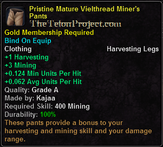 In-game tooltip for Pristine Mature Vielthread Miner's Pants