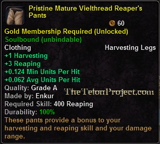 In-game tooltip for Pristine Mature Vielthread Reaper's Pants