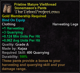 In-game tooltip for Pristine Mature Vielthread Stonemason's Pants
