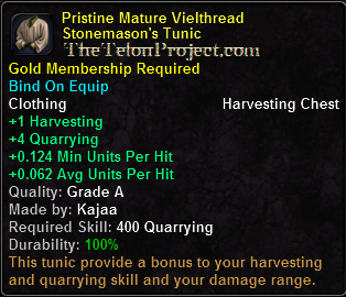 In-game tooltip for Pristine Mature Vielthread Stonemason's Tunic
