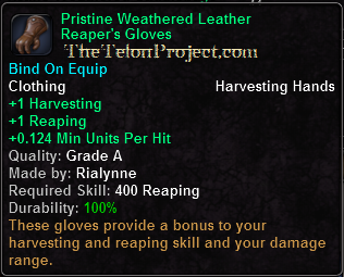 In-game tooltip for Pristine Weathered Leather Reaper's Gloves