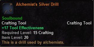 In-game tooltip for Alchemist's Silver Drill