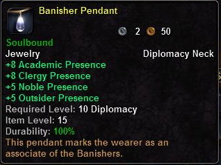 In-game tooltip for Banisher Pendant