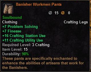 In-game tooltip for Banisher Workmen Pants