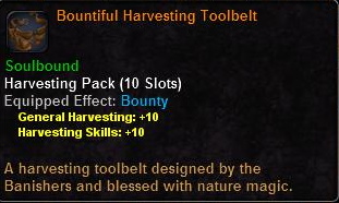 In-game tooltip for Bountiful Harvesting Toolbelt