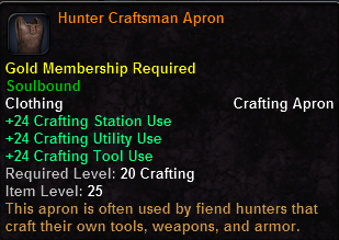 In-game tooltip for Hunter Craftsman Apron