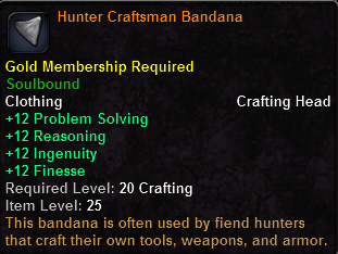 In-game tooltip for Hunter Craftsman Bandana