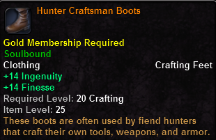In-game tooltip for Hunter Craftsman Boots