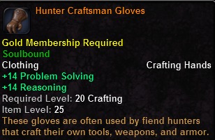 In-game tooltip for Hunter Craftsman Gloves