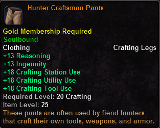In-game tooltip for Hunter Craftsman Pants