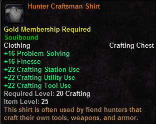 In-game tooltip for Hunter Craftsman Shirt