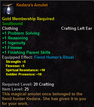 In-game tooltip for Kedara's Amulet