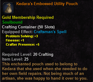 In-game tooltip for Kedara's Embossed Utility Pouch