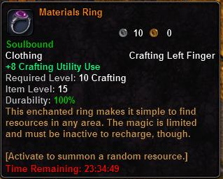 In-game tooltip for Materials Ring