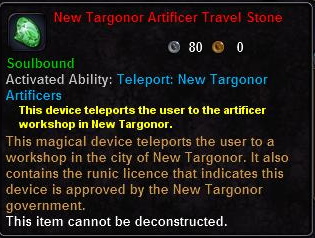 In-game tooltip for New Targonor Artificer Travel Stone