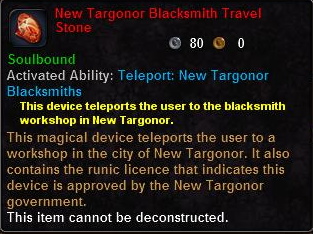 In-game tooltip for New Targonor Blacksmith Travel Stone