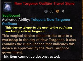 In-game tooltip for New Targonor Outfitter Travel Stone