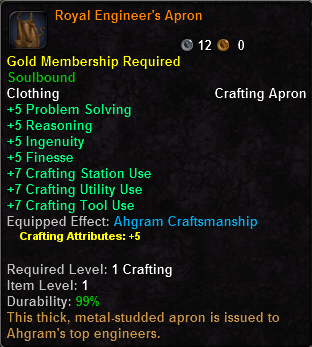In-game tooltip for Royal Engineer's Apron