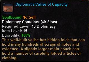 In-game tooltip for Diplomat's Valise of Capacity