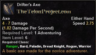 In-game tooltip for Drifter's Axe