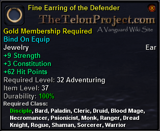 In-game tooltip for Fine Earring of the Defender
