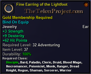 In-game tooltip for Fine Earring of the Lightfoot