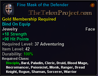 In-game tooltip for Fine Mask of the Defender