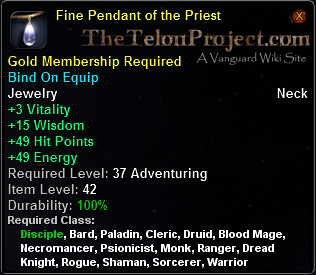 In-game tooltip for Fine Pendant of the Priest