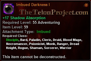 In-game tooltip for Imbued Darkness I
