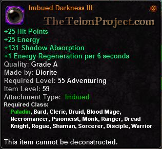 In-game tooltip for Imbued Darkness III