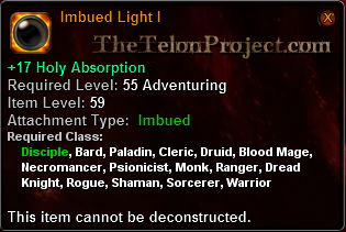 In-game tooltip for Imbued Light I