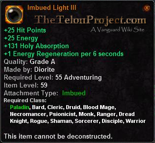 In-game tooltip for Imbued Light III