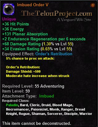 In-game tooltip for Imbued Order V