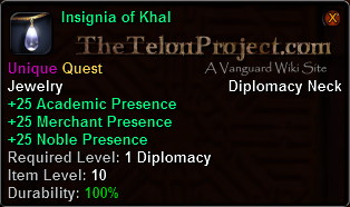 In-game tooltip for Insignia of Khal