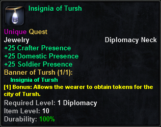 In-game tooltip for Insignia of Tursh